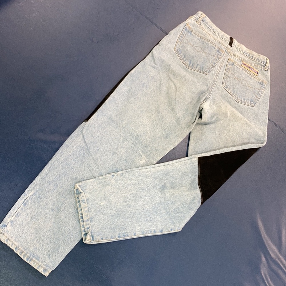 SUPER BAD A$$ vintage 80s high waist NO STRETCH jeans black suede chaps RARE - Picture 7 of 9